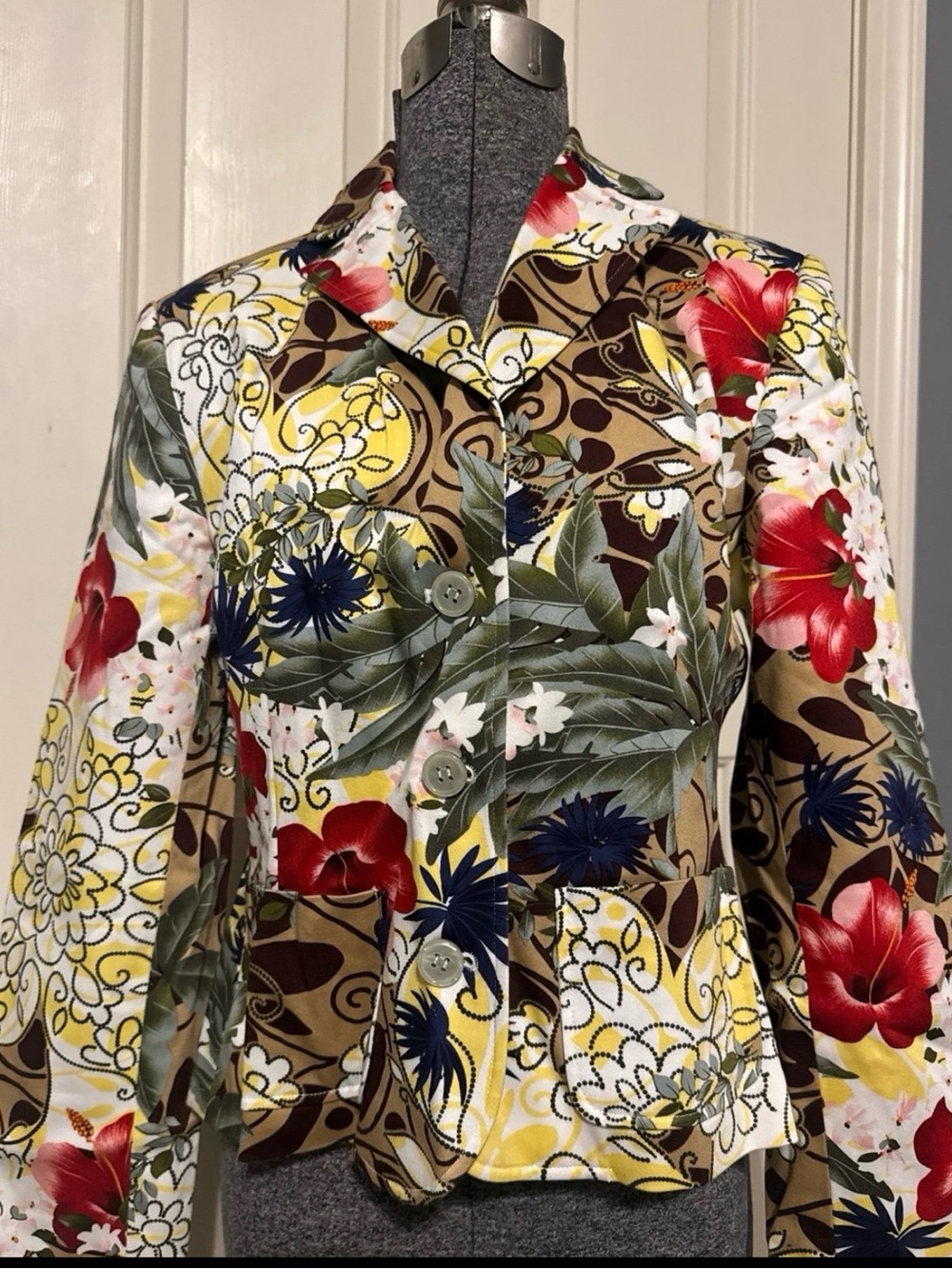 Leslie Fay Floral Multi-Color Button-Front Women’s Blazer